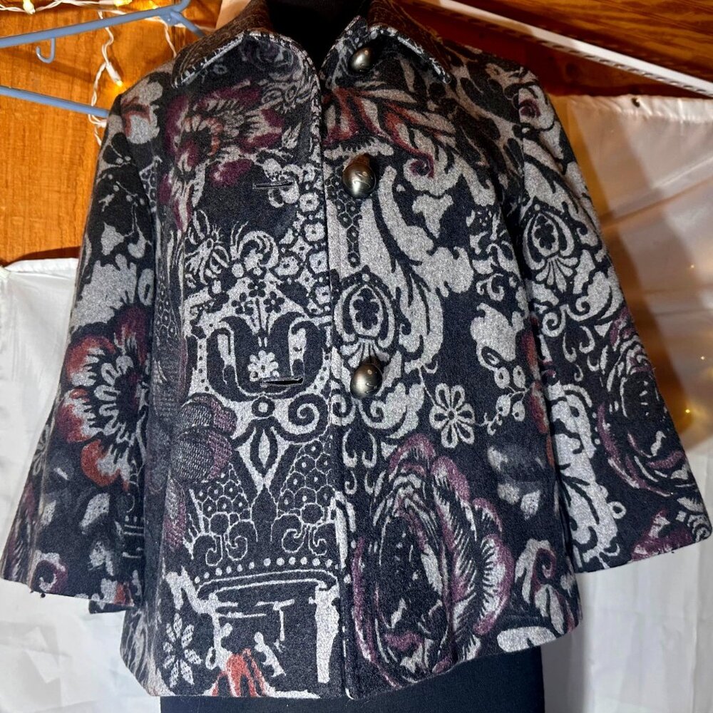 Cole Haan Wool Floral Cropped Jacket Size 4 with 3/4 sleeves